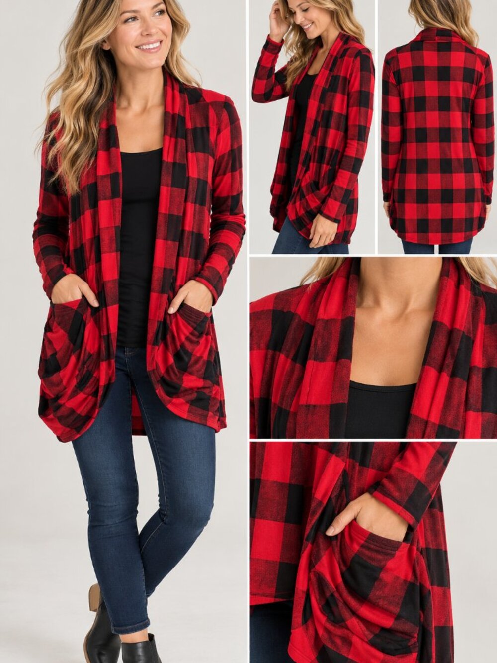 CD&Bree jersey open cardigan in buffalo plaid